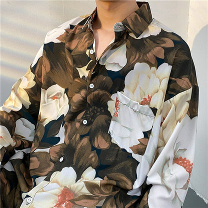Vintage Floral Full-printed Long-sleeved Shirt