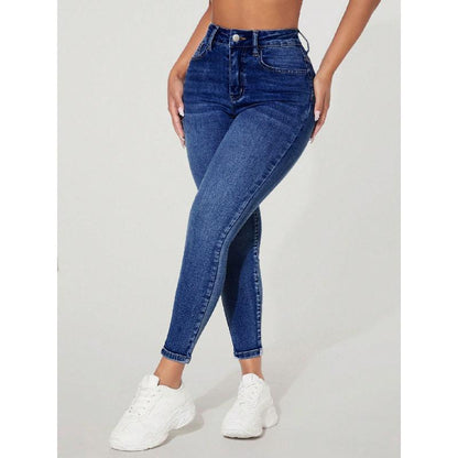 High Waist Fastener Decoration Skinny Stretch Jeans