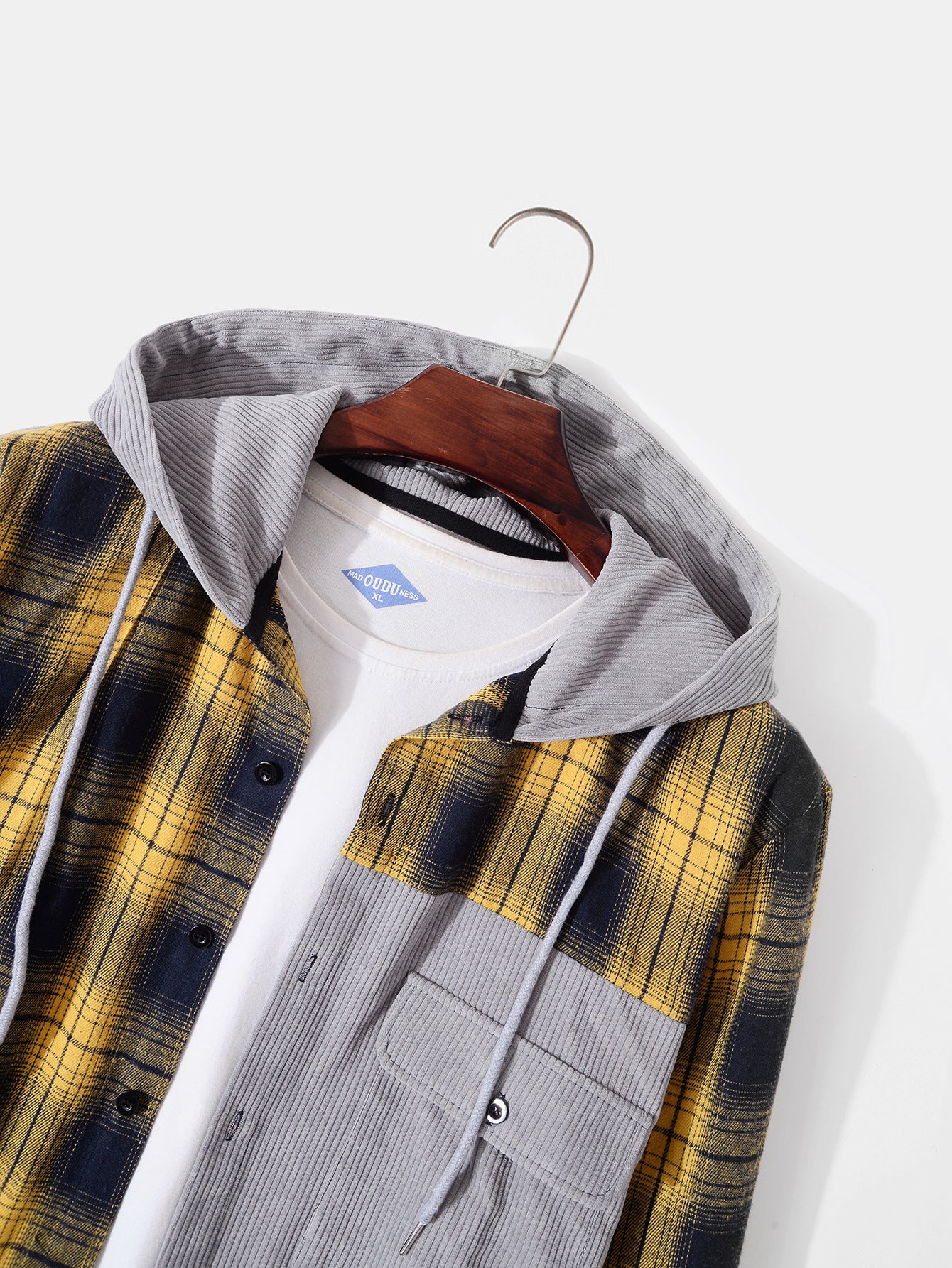 Casual Men's Jacket Plaid Hooded Long Sleeve