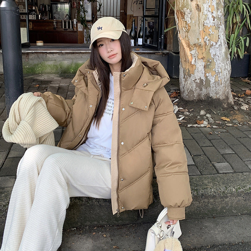 Short Cotton Jacket Women's Warm Hooded Windproof Cotton-padded Jacket