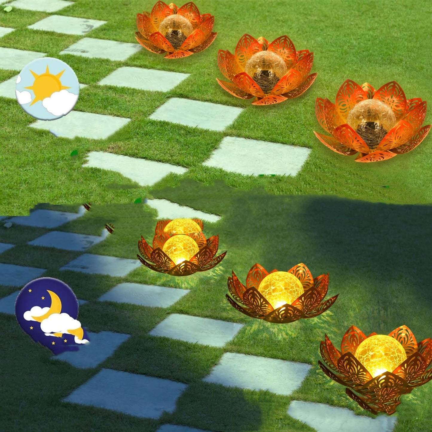 Solar Lamp Wrought Iron Lotus Lamp Outdoor Ground Lamp Floor