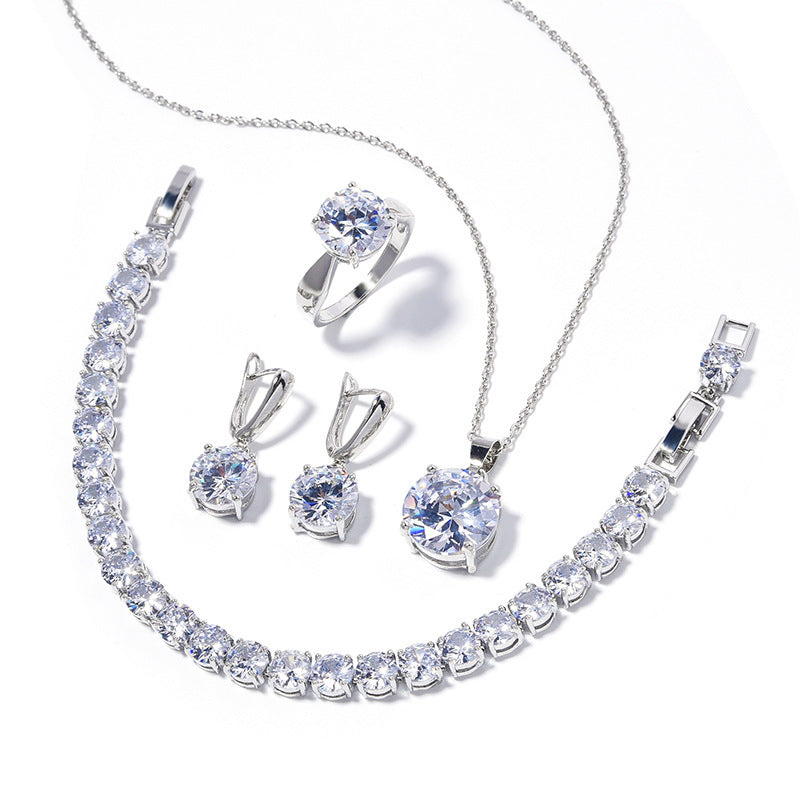 Geometric Round Earrings Ring Bracelet Necklace Ornament Suit