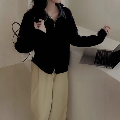 False Two-piece High Quality Denim Patchwork Knitted Sweater