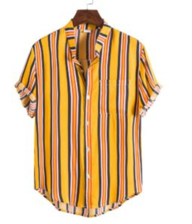 Hawaiian Striped Casual Shirt Vibrant Island Elegance