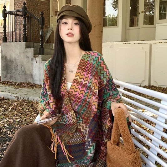 Ethnic Style Travel Warm Air Conditioning Thickened Tassel Shawl