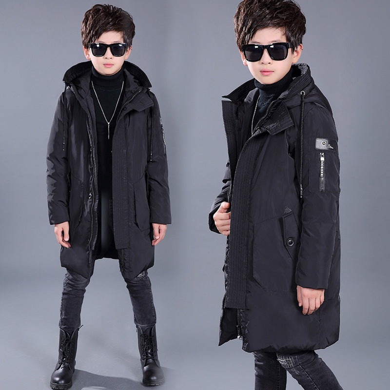 The Arctic Duck: Mid-Length White Duck Down Hooded Jacket
