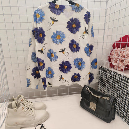 Trendy Niche Print Loose Slimming Women's Sweater