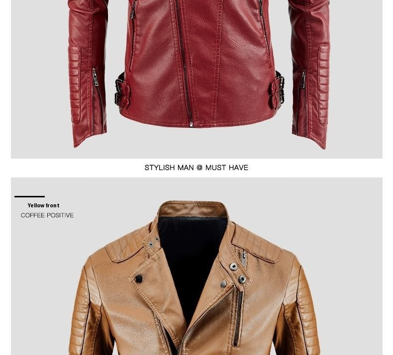 Trendy Leather Jacket Mens Fleece-Lined PU Jacket Contemporary Warmth