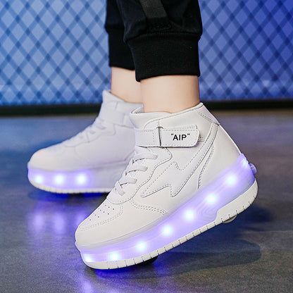 Youth Leather Ice Skates Double Wheeled Walking Shoes