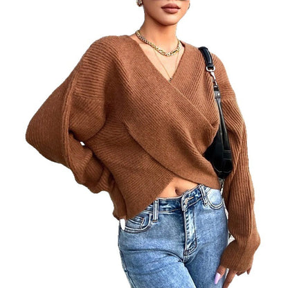 British Style Loose Long Sleeve Polyester Knitted Sweater Striped