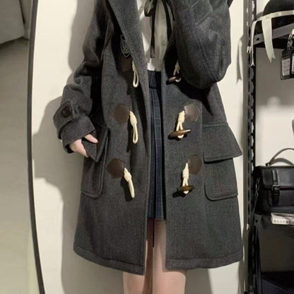 Japanese Jk Hooded Horn Button Woolen Coat