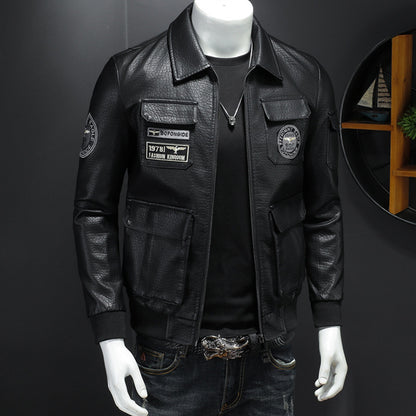 Autumn Winter New Mens Casual Leather Coat Slim Fit Mastery