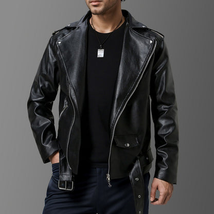 Slim-Fit Lapel Leather Jacket Precision Tailored Elegance