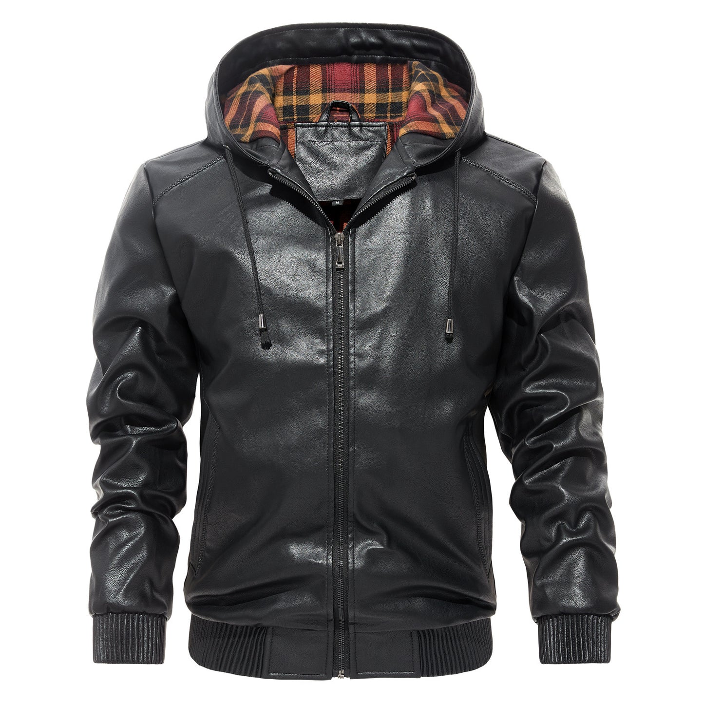 Mens Casual Hooded Leather Coat Trendy All-Match Essential