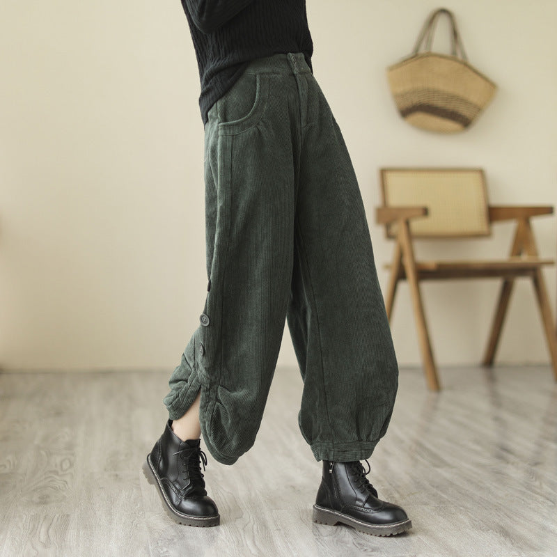 Oversized Loose And Thick Corduroy Plush High Waist Capris
