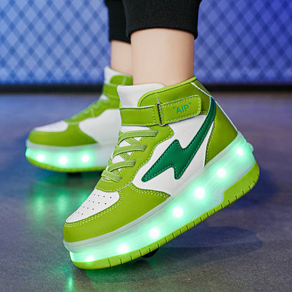 Youth Leather Ice Skates Double Wheeled Walking Shoes