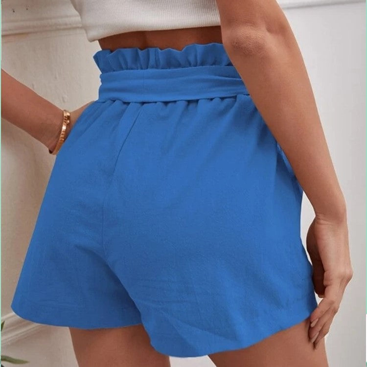 Loose Cotton And Linen Casual Pocket High Waist Wide Leg Shorts