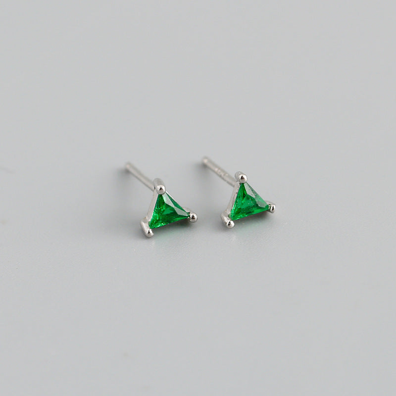 Simple Triangle Color Zircon Stud Earrings S925 Silver
