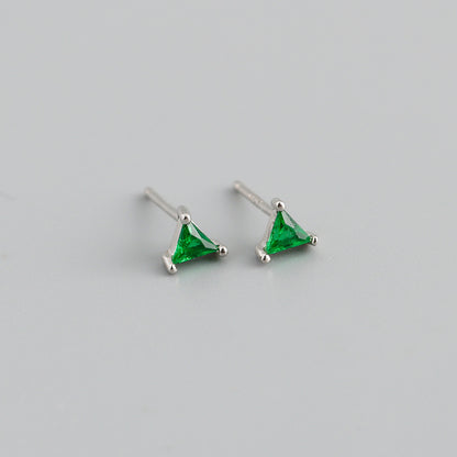 Simple Triangle Color Zircon Stud Earrings S925 Silver