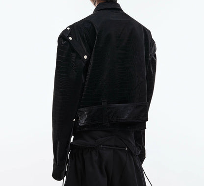 Padded Shoulder PU Leather Coat Deconstruction Design Sense Architectural Boldness
