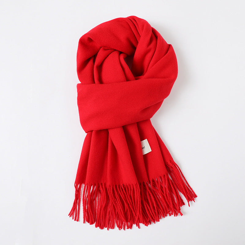 Simple Tassel Shawl Warm Artificial Cashmere Scarf