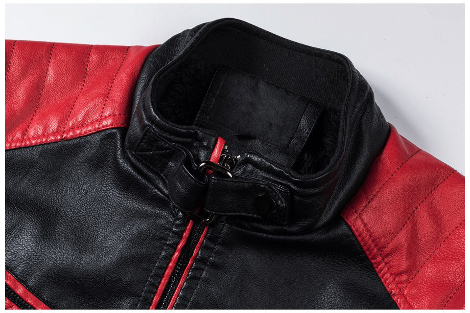 Motorcycle Stitching Leather Jacket Men Stand Collar Retro Vintage Edge