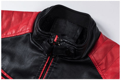 Motorcycle Stitching Leather Jacket Men Stand Collar Retro Vintage Edge