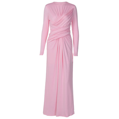 Fashion Temperament Slim Cross Round-neck Long-sleeved Dress