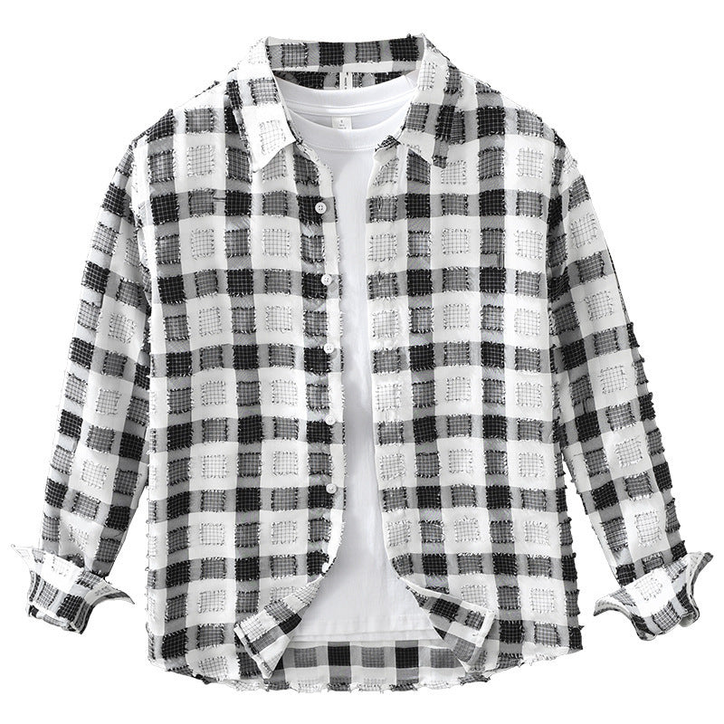 Japanese Trendy Plaid Long Sleeve Shirt For Men