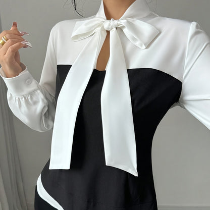 Women's Elegant Bow Simple Fashion Long Sleeve Shirt