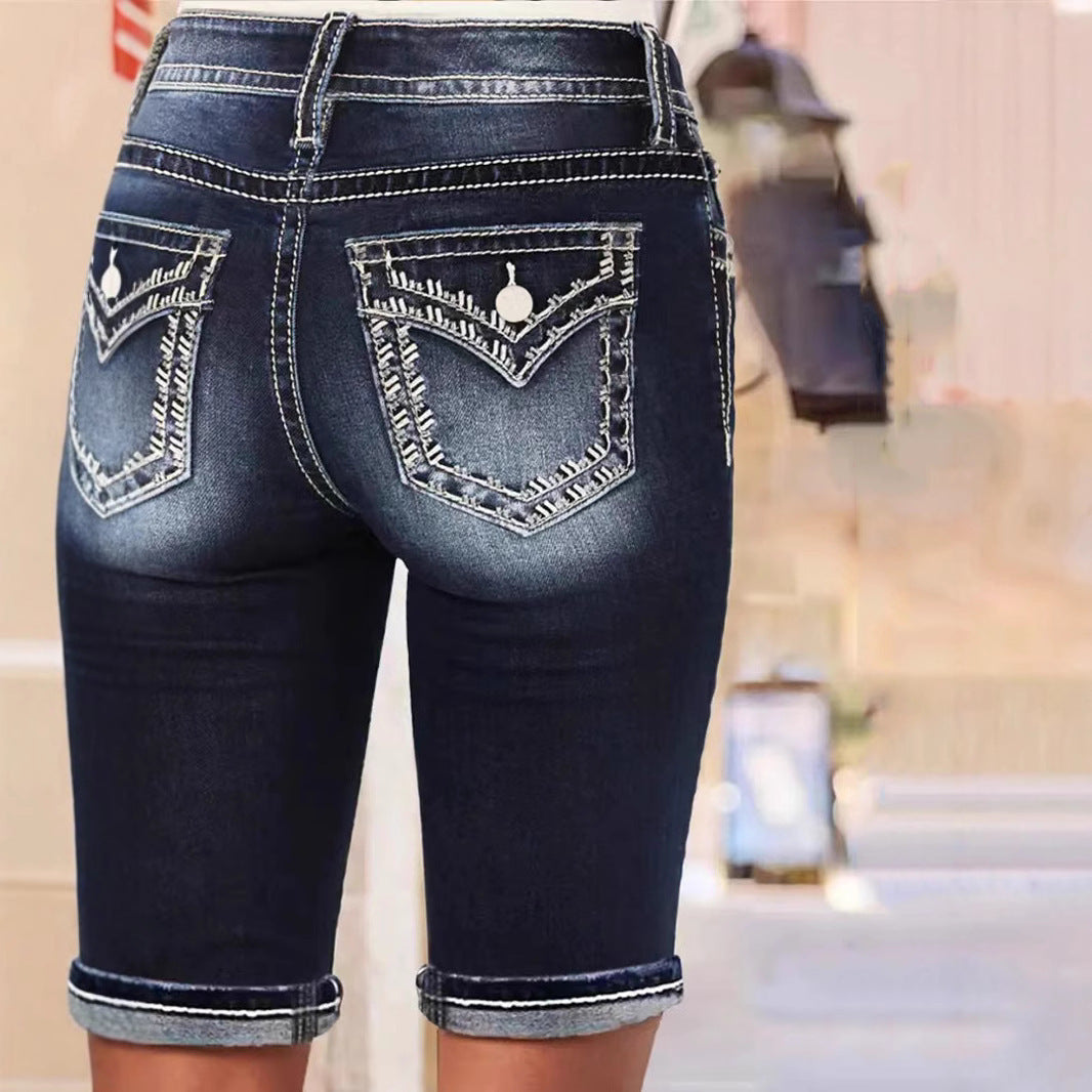 Denim Slimming And Simple Casual Embroidered Jeans