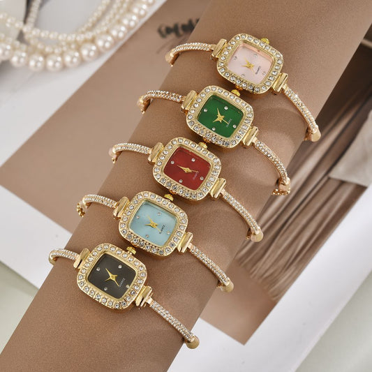 Pulling Rope Design Small Square Diamond Bracelet Watch