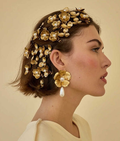 Gold Flower Pearl Barrettes Fashion Bridal Hair Accessories