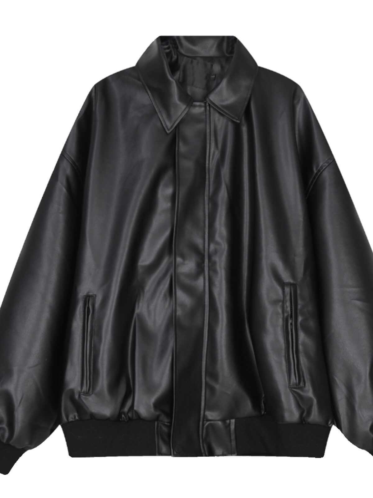 Mens Short Zipper Lapel Loose Casual PU Leather Jacket Effortless Street