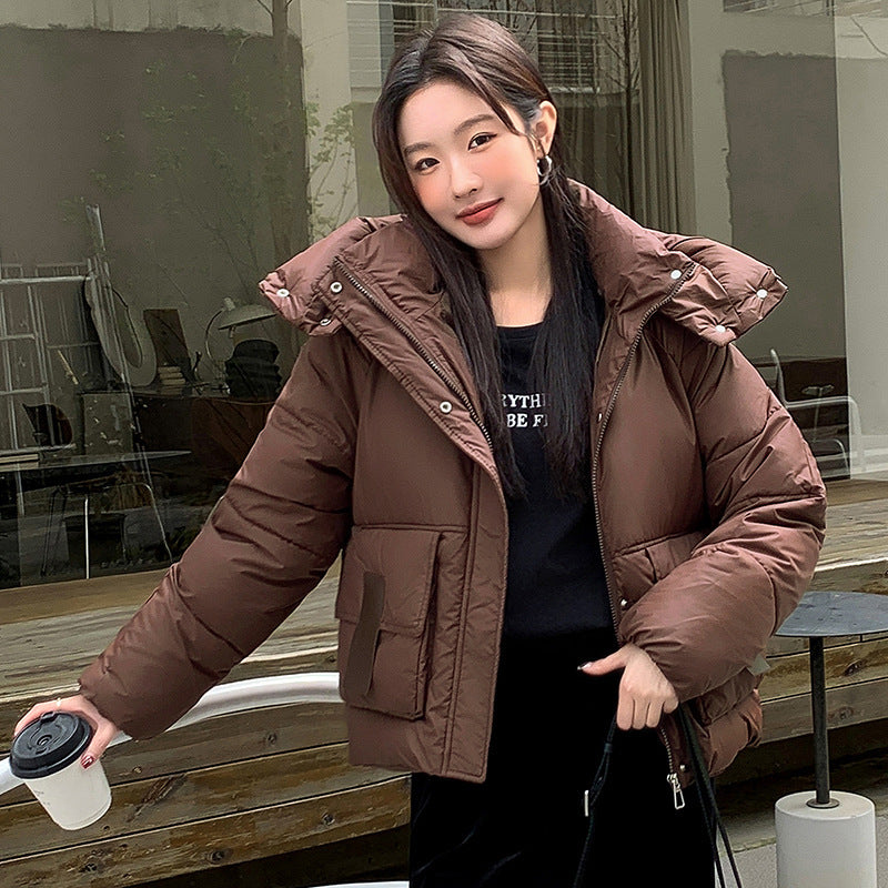 Down Cotton-padded Women's Thickened Short Chic Hooded Jacket