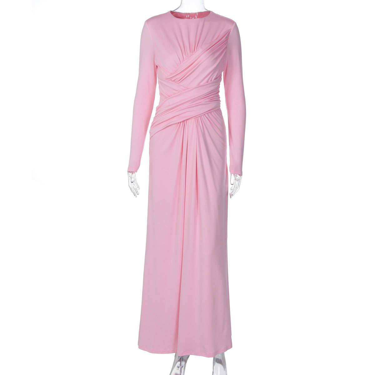 Fashion Temperament Slim Cross Round-neck Long-sleeved Dress