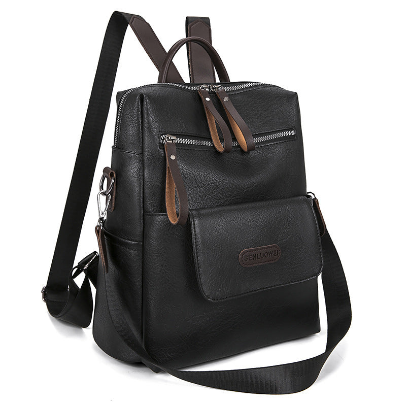 Backpack PU Soft Leather Textured Shoulder Bag Large Capacity Simple