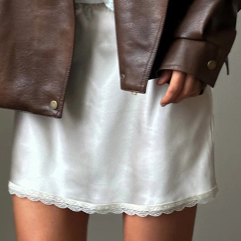 Lace Sexy Slimming High Waist Satin Skirt