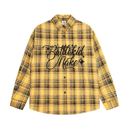 Fashion Loose Plaid Long Sleeve Shirt Men