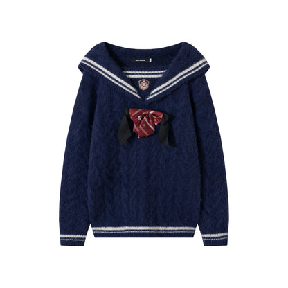 British Retro College Style Bow Sailor Collar Sweater