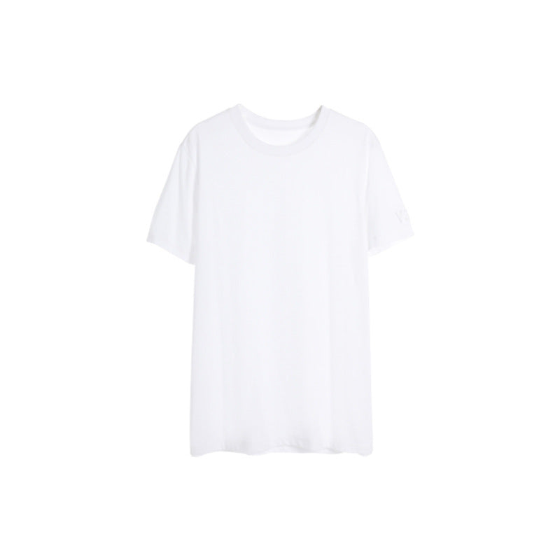 Loose Casual Crewneck Versatile Top Embossed Half Sleeves