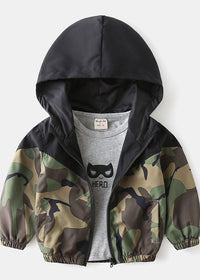 Camouflage and black coat
