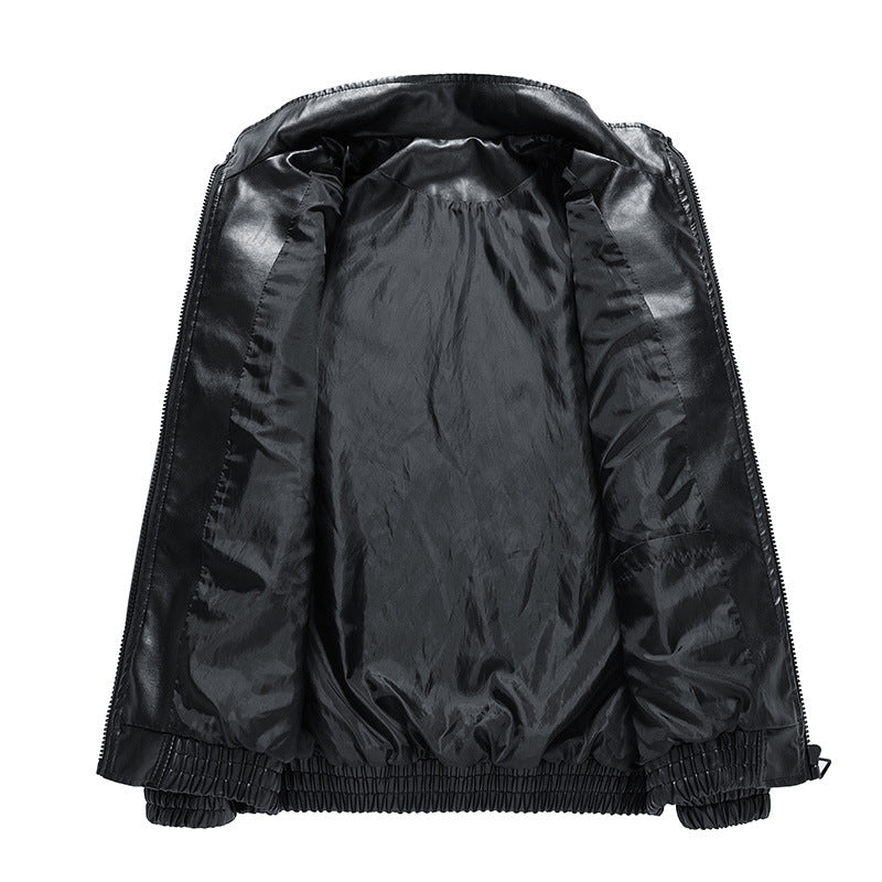 Stand Collar Motorcycle PU Leather Jacket Korean Style Edgy Minimalism