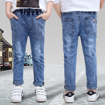 Boys Jeans Autumn Winter New One-Piece Velvet Plush Comfort