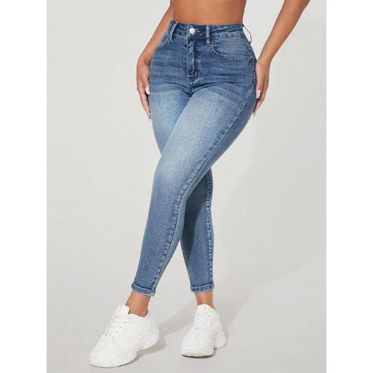 High Waist Fastener Decoration Skinny Stretch Jeans