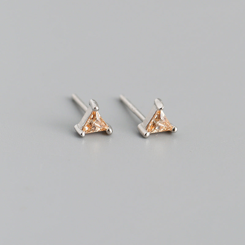 Simple Triangle Color Zircon Stud Earrings S925 Silver