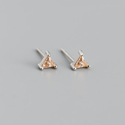 Simple Triangle Color Zircon Stud Earrings S925 Silver