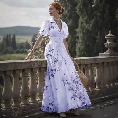 Women's Palace Style Printed Dress High Waist