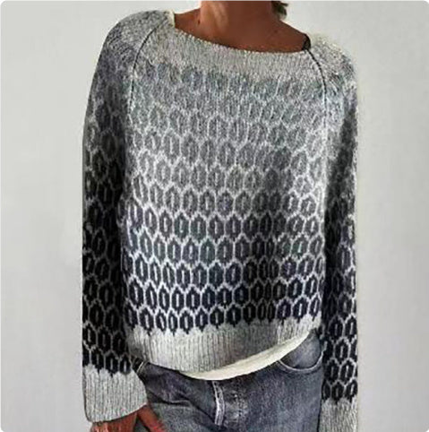 Women's Fashion Round Neck Multicolor Loose Leisure Pullover Knitwear Sweater