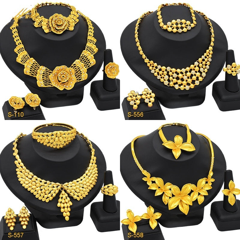 Women's Jewelry Suit Necklace Earring Ring Bracelet Four-piece Set